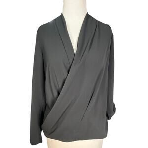 Rachel Rachel Roy Black Draped Wrap Blouse Long Sleeve High Low Top Women’s Sz S